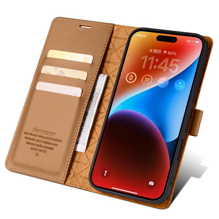 For iPhone 16 Forwenw F6 Series RFID Leather Phone Case(Brown)