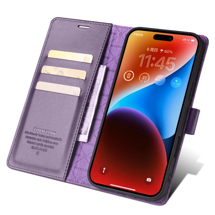 For iPhone 16 Forwenw F6 Series RFID Leather Phone Case(Purple)