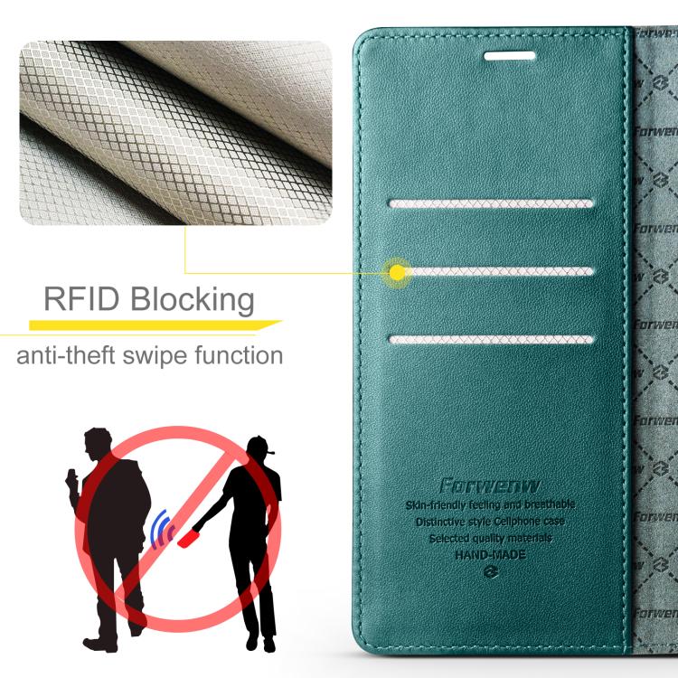 For iPhone 16 Forwenw F6 Series RFID Leather Phone Case(Green)