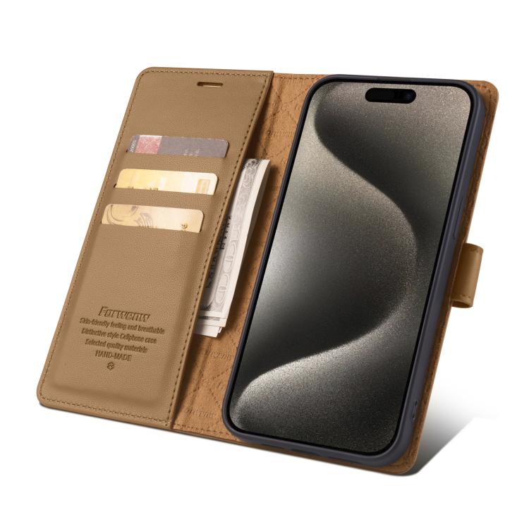 For iPhone 15 Pro Max Forwenw F6 Series RFID Leather Phone Case(Brown)