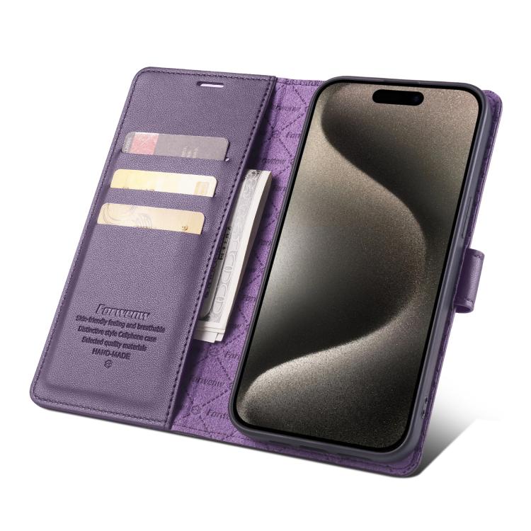 For iPhone 15 Pro Max Forwenw F6 Series RFID Leather Phone Case(Purple)