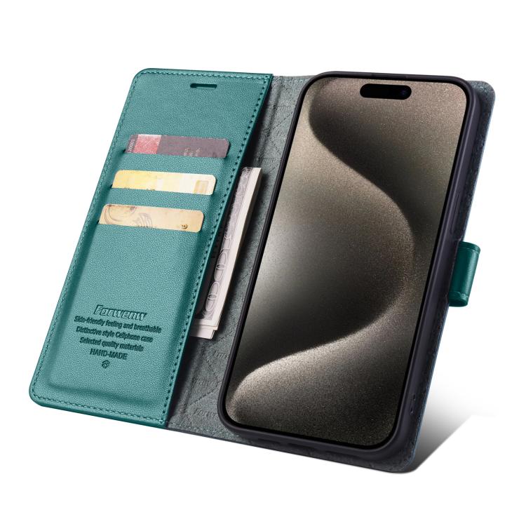 For iPhone 15 Plus Forwenw F6 Series RFID Leather Phone Case(Green)