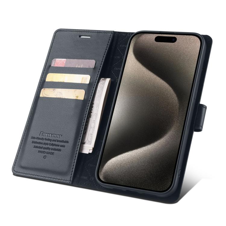 For iPhone 15 Plus Forwenw F6 Series RFID Leather Phone Case(Black)