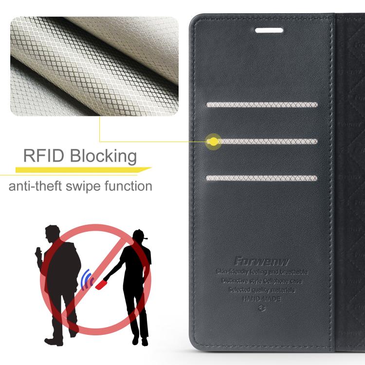 For iPhone 15 Plus Forwenw F6 Series RFID Leather Phone Case(Black)