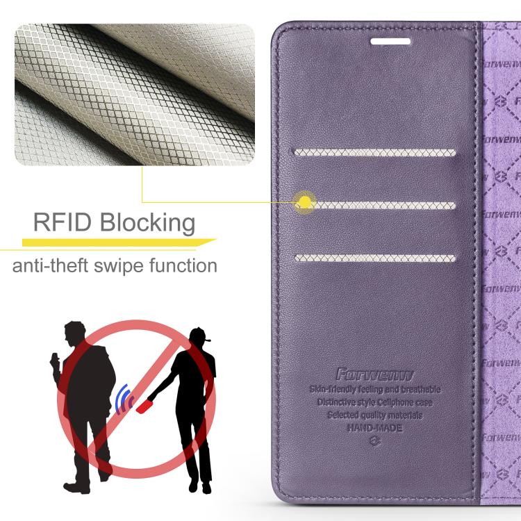 For iPhone 14 Plus Forwenw F6 Series RFID Leather Phone Case(Purple)