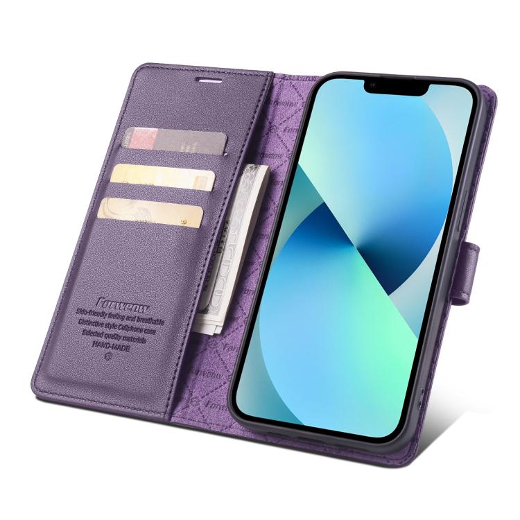 For iPhone 13 Forwenw F6 Series RFID Leather Phone Case(Purple)