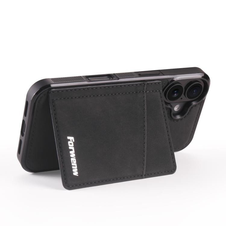 For iPhone 16 Forwenw F8 Series 2 in 1 Magnetic Card Slot Leather Phone Case(Black)