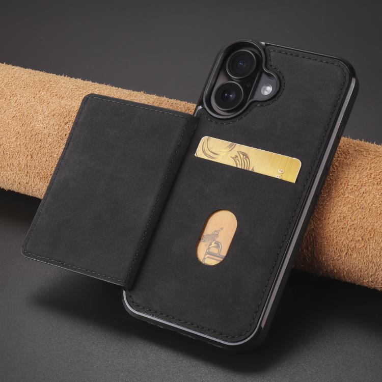 For iPhone 16 Forwenw F8 Series 2 in 1 Magnetic Card Slot Leather Phone Case(Black)