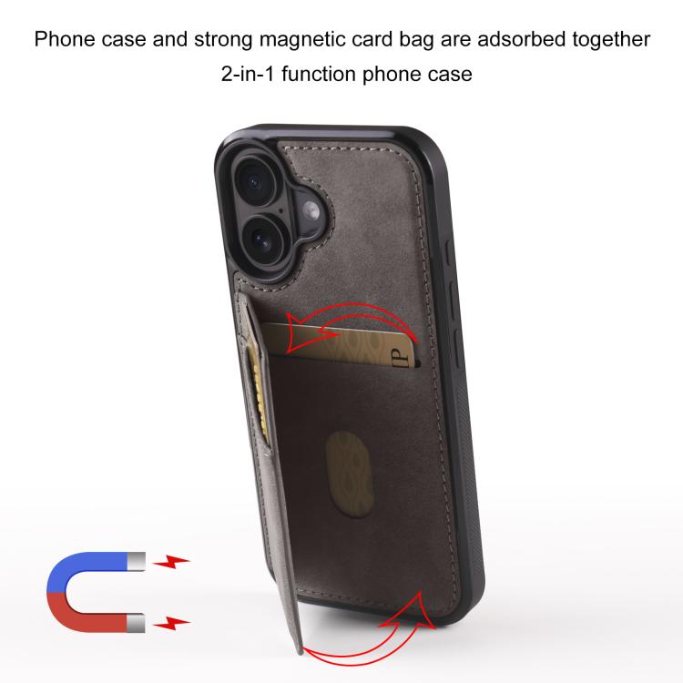 For iPhone 16 Forwenw F8 Series 2 in 1 Magnetic Card Slot Leather Phone Case(Grey)