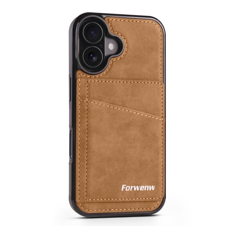 For iPhone 16 Forwenw F8 Series 2 in 1 Magnetic Card Slot Leather Phone Case(Brown)