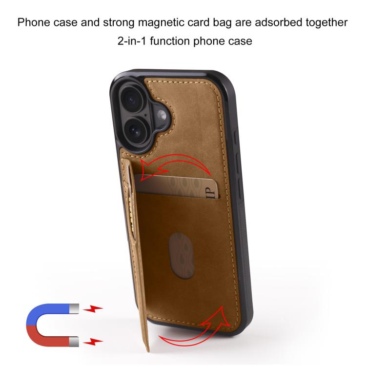 For iPhone 16 Forwenw F8 Series 2 in 1 Magnetic Card Slot Leather Phone Case(Brown)