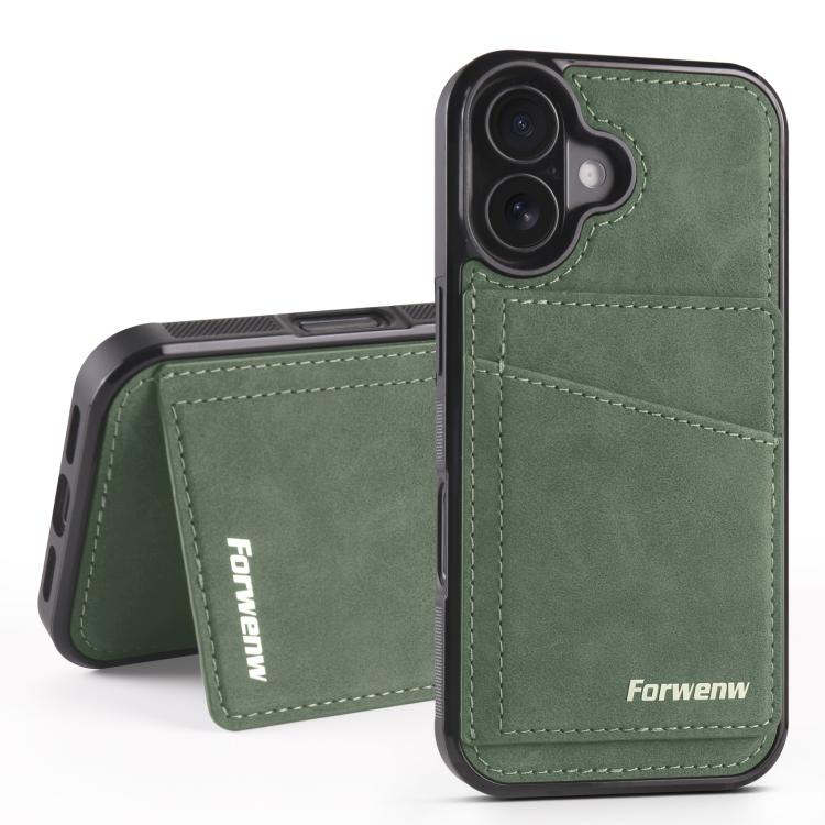 For iPhone 16 Forwenw F8 Series 2 in 1 Magnetic Card Slot Leather Phone Case(Green)