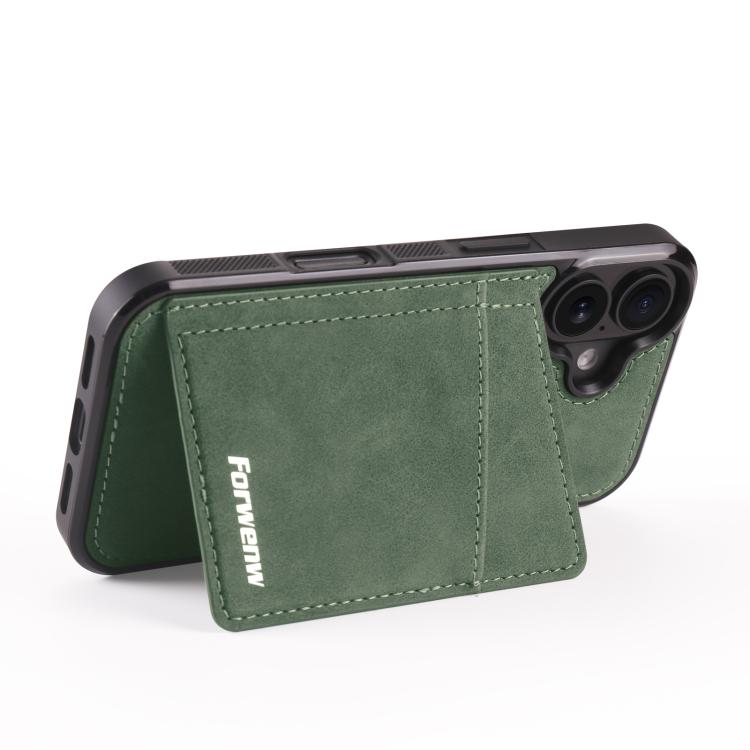 For iPhone 16 Forwenw F8 Series 2 in 1 Magnetic Card Slot Leather Phone Case(Green)