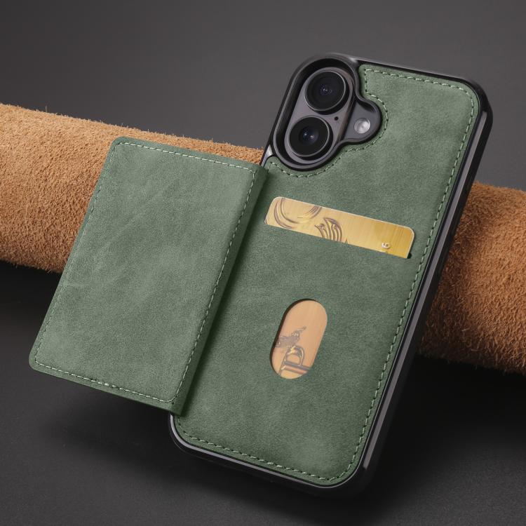 For iPhone 16 Forwenw F8 Series 2 in 1 Magnetic Card Slot Leather Phone Case(Green)
