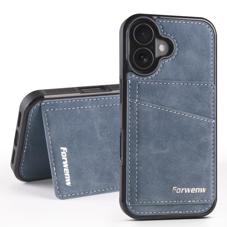 For iPhone 16 Forwenw F8 Series 2 in 1 Magnetic Card Slot Leather Phone Case(Blue)