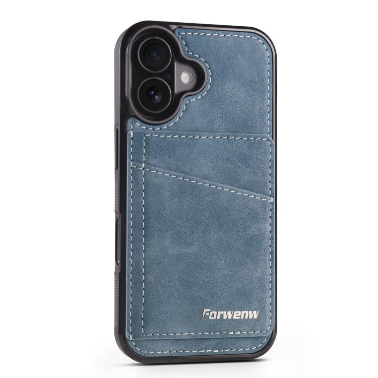 For iPhone 16 Forwenw F8 Series 2 in 1 Magnetic Card Slot Leather Phone Case(Blue)