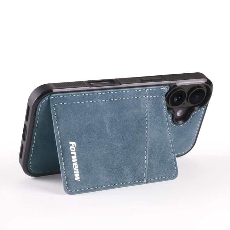 For iPhone 16 Forwenw F8 Series 2 in 1 Magnetic Card Slot Leather Phone Case(Blue)