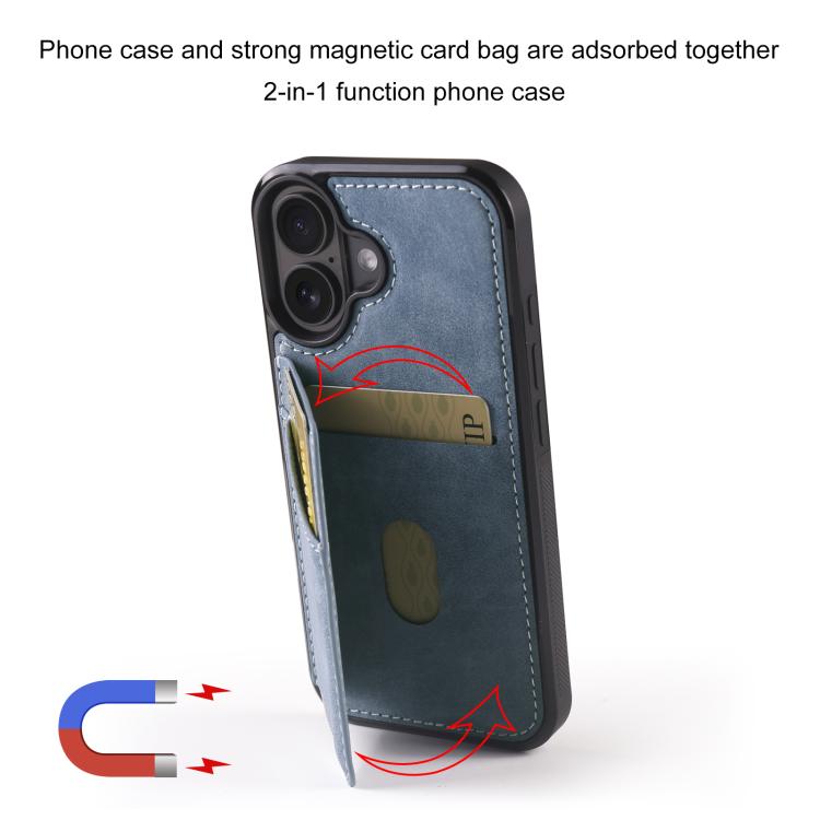 For iPhone 16 Forwenw F8 Series 2 in 1 Magnetic Card Slot Leather Phone Case(Blue)