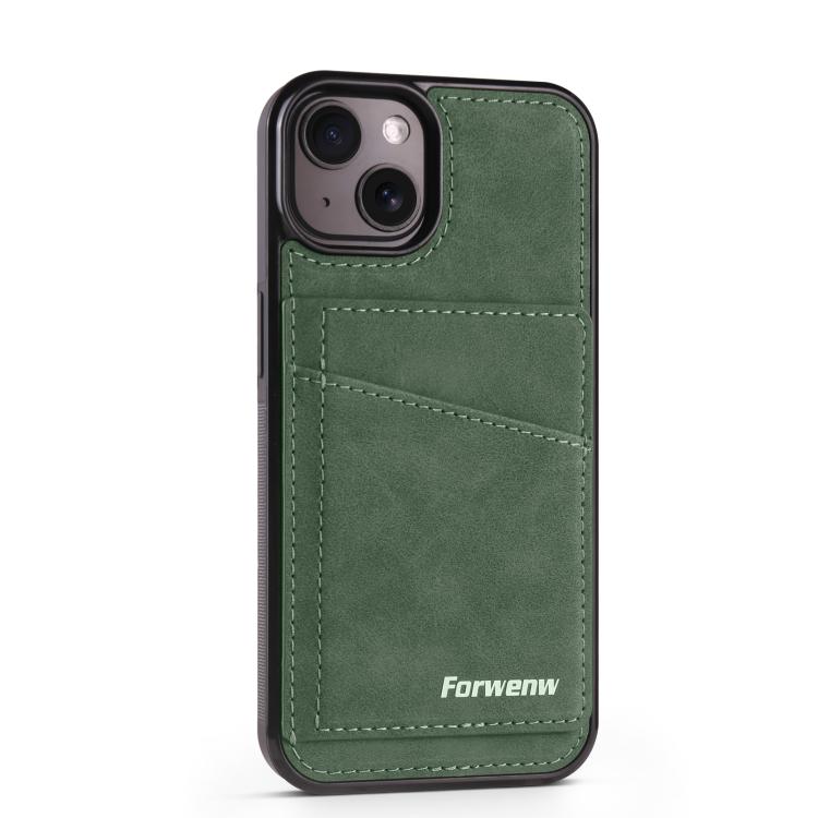 For iPhone 15 Plus Forwenw F8 Series 2 in 1 Magnetic Card Slot Leather Phone Case(Green)