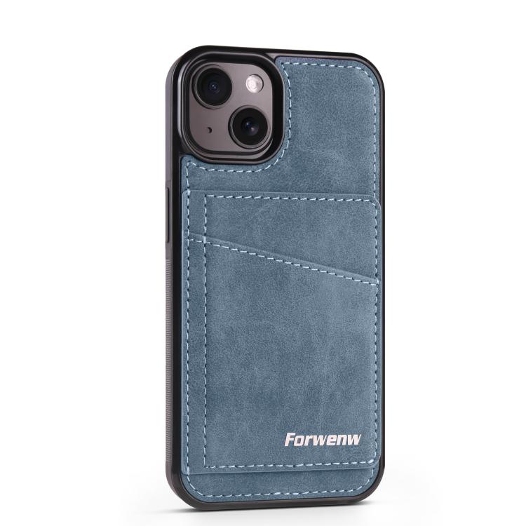For iPhone 15 Plus Forwenw F8 Series 2 in 1 Magnetic Card Slot Leather Phone Case(Blue)