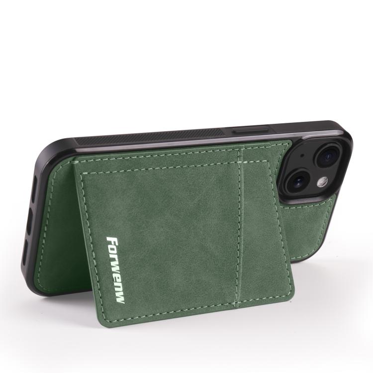For iPhone 15 Forwenw F8 Series 2 in 1 Magnetic Card Slot Leather Phone Case(Green)