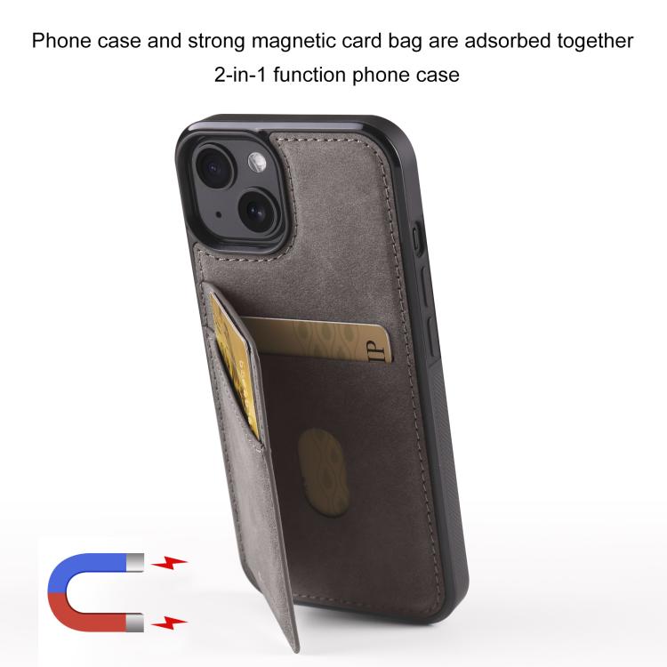 For iPhone 14 Plus Forwenw F8 Series 2 in 1 Magnetic Card Slot Leather Phone Case(Grey)