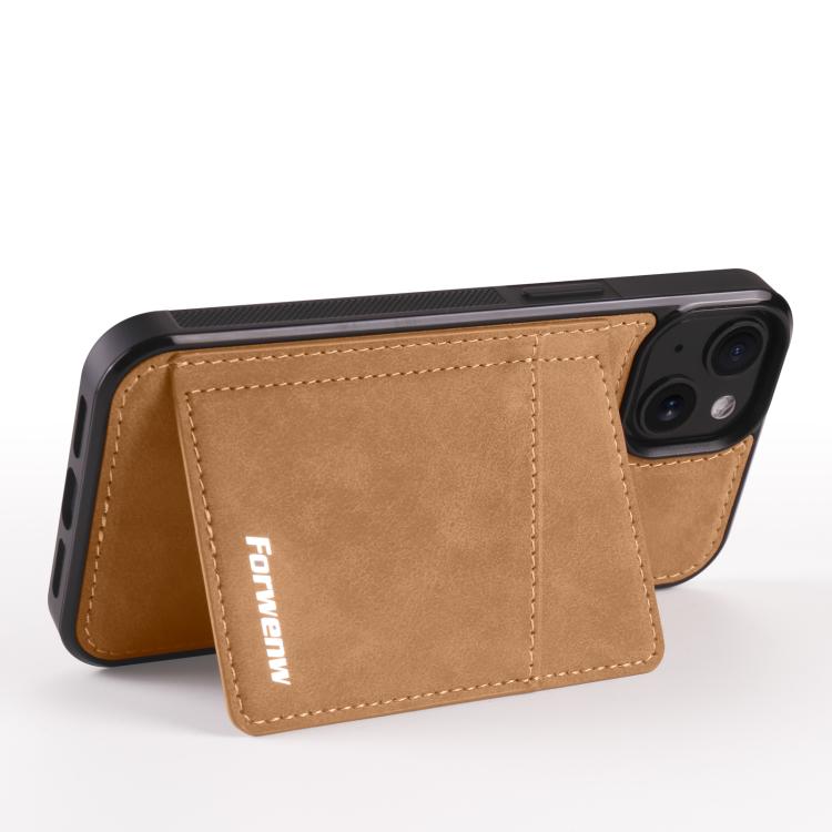 For iPhone 14 Plus Forwenw F8 Series 2 in 1 Magnetic Card Slot Leather Phone Case(Brown)