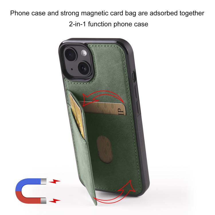 For iPhone 14 Plus Forwenw F8 Series 2 in 1 Magnetic Card Slot Leather Phone Case(Green)