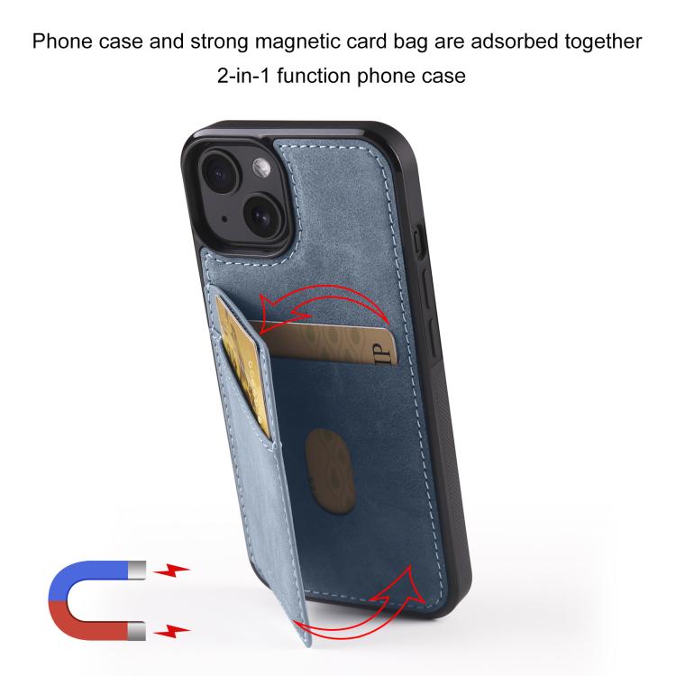 For iPhone 14 Plus Forwenw F8 Series 2 in 1 Magnetic Card Slot Leather Phone Case(Blue)