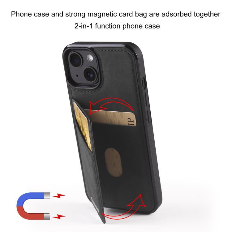 For iPhone 14 Forwenw F8 Series 2 in 1 Magnetic Card Slot Leather Phone Case(Black)