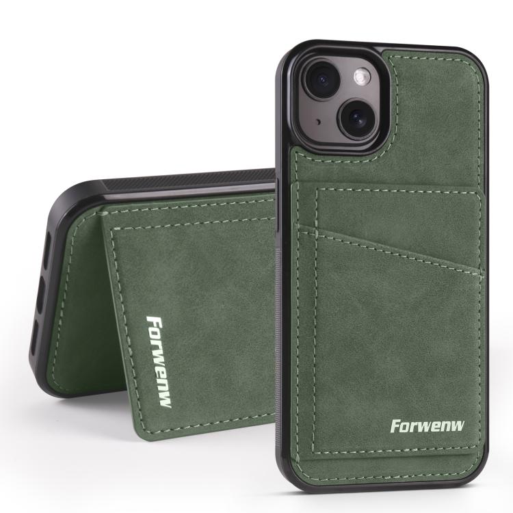 For iPhone 14 Forwenw F8 Series 2 in 1 Magnetic Card Slot Leather Phone Case(Green)