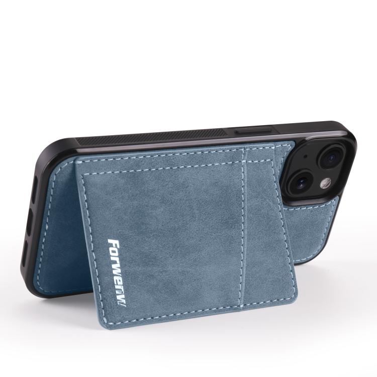 For iPhone 14 Forwenw F8 Series 2 in 1 Magnetic Card Slot Leather Phone Case(Blue)