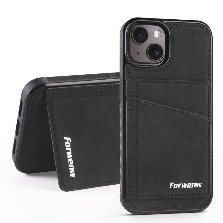 For iPhone 13 Forwenw F8 Series 2 in 1 Magnetic Card Slot Leather Phone Case(Black)