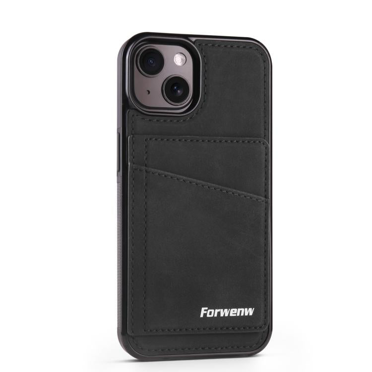 For iPhone 13 Forwenw F8 Series 2 in 1 Magnetic Card Slot Leather Phone Case(Black)
