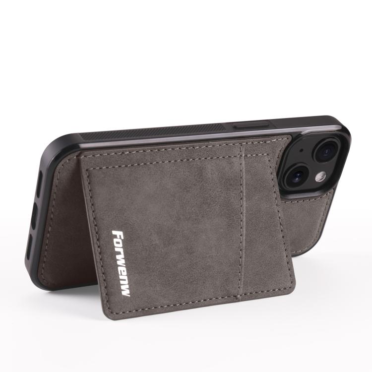 For iPhone 13 Forwenw F8 Series 2 in 1 Magnetic Card Slot Leather Phone Case(Grey)