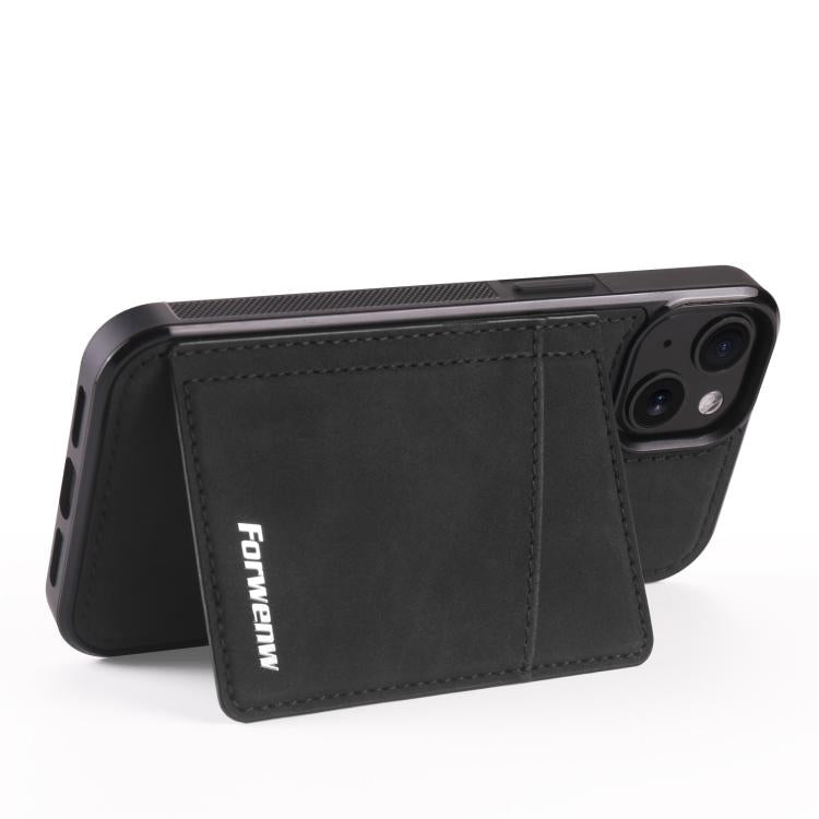 For iPhone 13 mini Forwenw F8 Series 2 in 1 Magnetic Card Slot Leather Phone Case(Black)