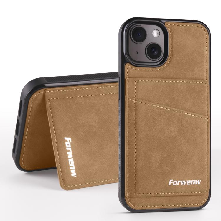 For iPhone 13 mini Forwenw F8 Series 2 in 1 Magnetic Card Slot Leather Phone Case(Brown)