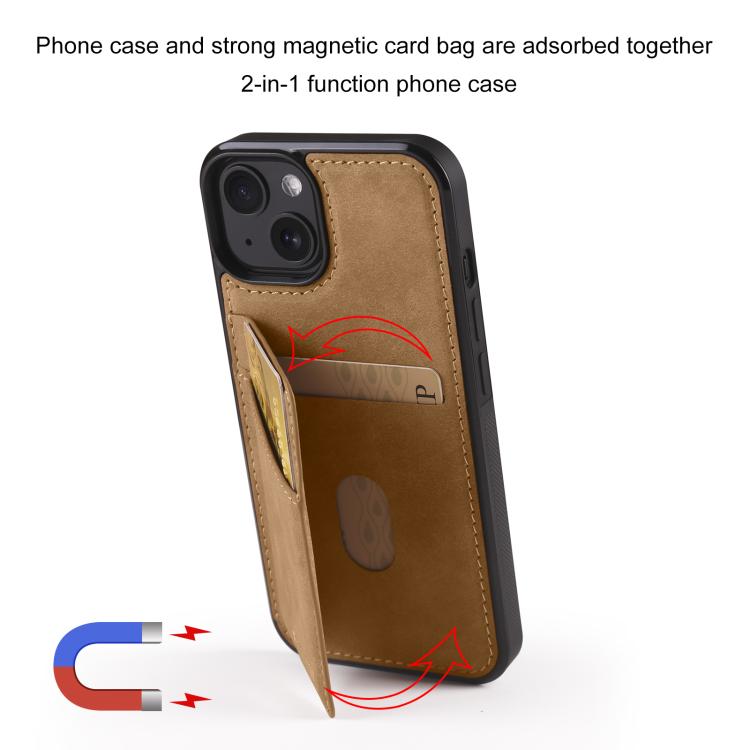 For iPhone 13 mini Forwenw F8 Series 2 in 1 Magnetic Card Slot Leather Phone Case(Brown)