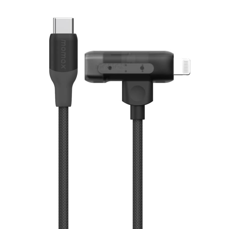 MOMAX DL56 1-Link Flow 60W Type-C to Type-C and 8 Pin Fast Charging Cable, Length:1.5m(Black)