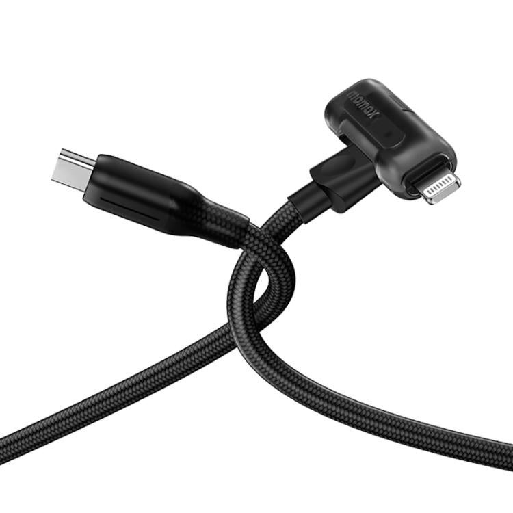MOMAX DL56 1-Link Flow 60W Type-C to Type-C and 8 Pin Fast Charging Cable, Length:1.5m(Black)