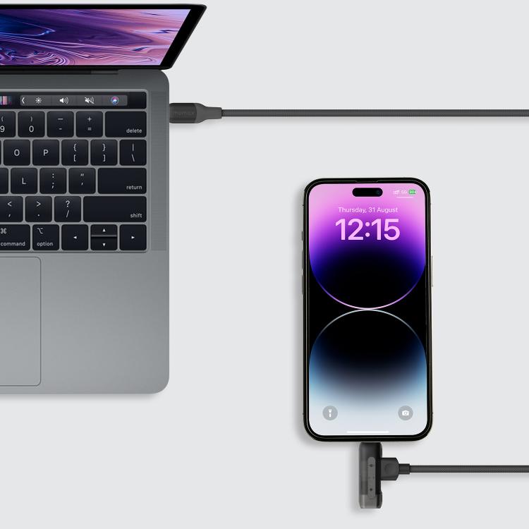 MOMAX DL56 1-Link Flow 60W Type-C to Type-C and 8 Pin Fast Charging Cable, Length:1.5m(Black)