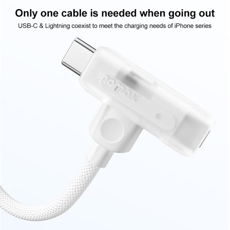 MOMAX DL56 1-Link Flow 60W Type-C to Type-C and 8 Pin Fast Charging Cable, Length:1.5m(Black)