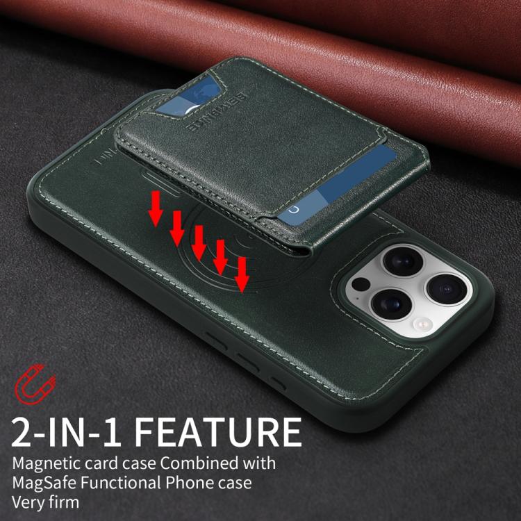 For iPhone 16 Pro Max BETOPNICE Vertical Flip Detachable MagSafe Wallet Phone Case(Green)