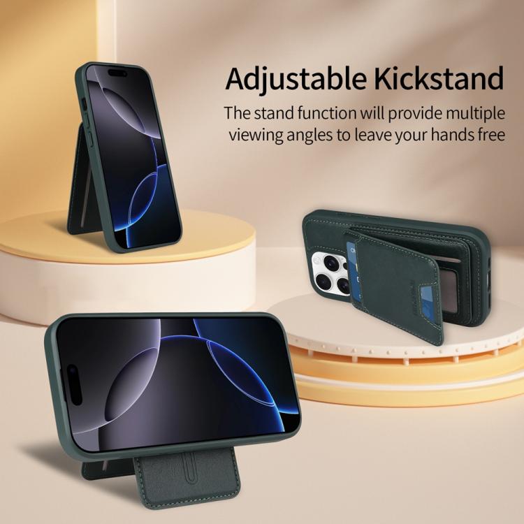 For iPhone 16 Pro BETOPNICE Vertical Flip Detachable MagSafe Wallet Phone Case(Green)