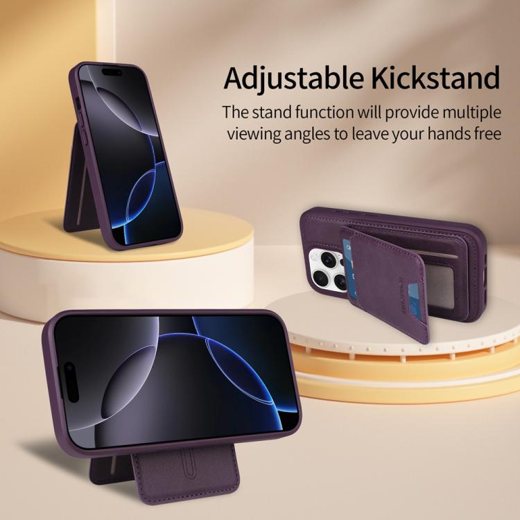 For iPhone 16 Pro BETOPNICE Vertical Flip Detachable MagSafe Wallet Phone Case(Purple)