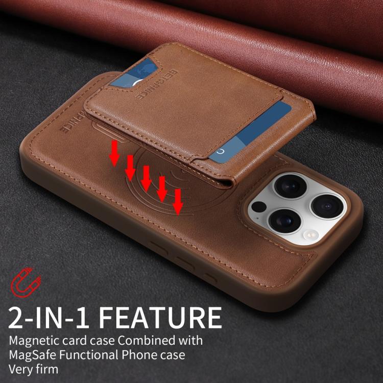 For iPhone 16 Pro BETOPNICE Vertical Flip Detachable MagSafe Wallet Phone Case(Brown)