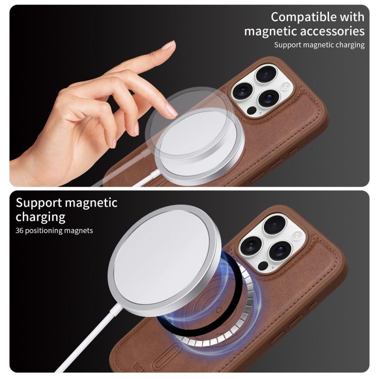 For iPhone 16 Pro BETOPNICE Vertical Flip Detachable MagSafe Wallet Phone Case(Brown)