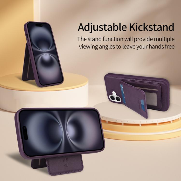 For iPhone 16 Plus BETOPNICE Vertical Flip Detachable MagSafe Wallet Phone Case(Purple)
