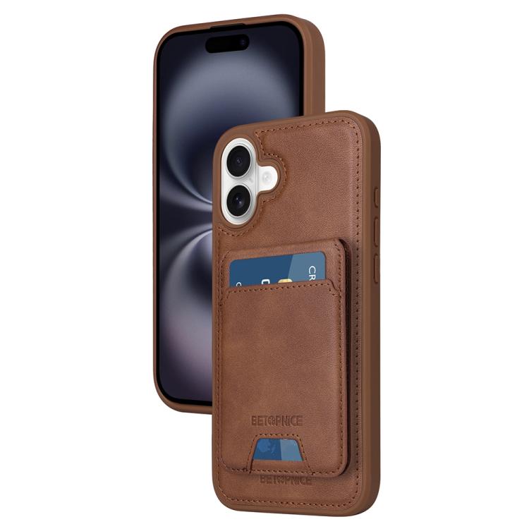 For iPhone 16 Plus BETOPNICE Vertical Flip Detachable MagSafe Wallet Phone Case(Brown)