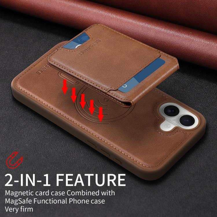 For iPhone 16 Plus BETOPNICE Vertical Flip Detachable MagSafe Wallet Phone Case(Brown)